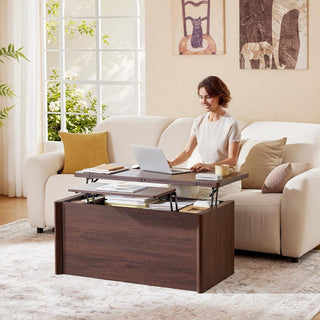 AMADA HOMEFURNISHING Lift Top Coffee Table with Storage, Walnut