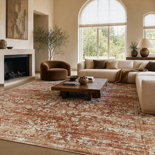 Amada 9x12 Washable Area Rug for Living Room, Beige, Vintage & Abstract