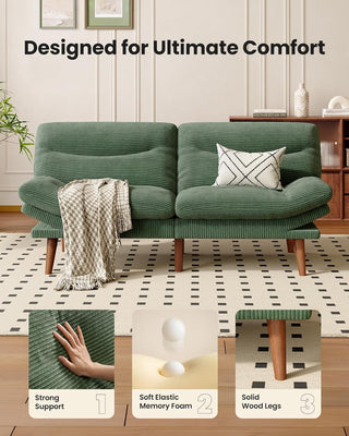 Amada Homefurnishing 66″ Futon Sofa Bed, 3-in-1 Futon Couch with Adjustable Backrest & Armrests, Corduroy Convertible Sleeper Sofa Bed, Folding Sleeper Recliner w/Removable Cushion for Apartment, Living Room, Office, Green