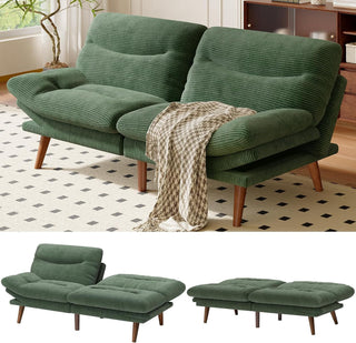 Amada Homefurnishing 66″ Futon Sofa Bed, 3-in-1 Futon Couch with Adjustable Backrest & Armrests, Corduroy Convertible Sleeper Sofa Bed, Folding Sleeper Recliner w/Removable Cushion for Apartment, Living Room, Office, Green