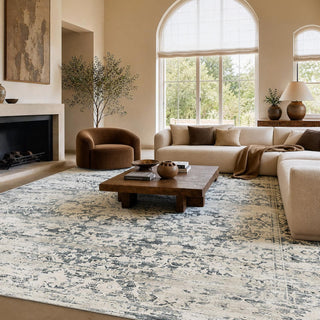 Amada 9x12 Washable Area Rug for Living Room, Beige, Vintage & Abstract