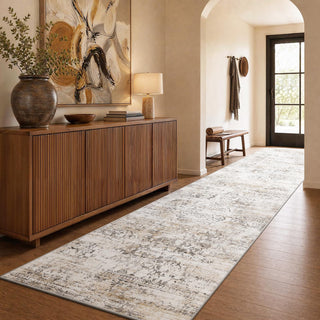 Amada 9x12 Washable Area Rug for Living Room, Beige, Vintage & Abstract