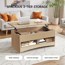 Load image into Gallery viewer, Amada Lift Top Coffee Table with Storage Shelf &amp; Hidden Compartment, Modern Fluted Rectangle Dining Table for Living Room, Home Office,Natural Oak
