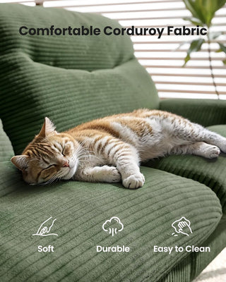 Amada Homefurnishing 75″ Futon Sofa Bed, 3-in-1 Futon Couch with Adjustable Backrest & Armrests, Corduroy Convertible Sleeper Sofa Bed, Folding Sleeper Recliner w/Removable Cushion for Apartment, Living Room, Office, Green