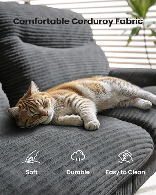 AMADA HOMEFURNISHING Futon Sofa Bed, 3-in-1 Futon Couch with Adjustable Backrest & Armrests, Corduroy Convertible Sleeper Sofa Bed, Folding Sleeper Recliner with Removable Cushion for Apartment, Living Room, Office (66in, Grey)