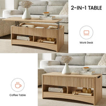 Load image into Gallery viewer, Amada Lift Top Coffee Table with Storage Shelf &amp; Hidden Compartment, Modern Fluted Rectangle Dining Table for Living Room, Home Office,Natural Oak
