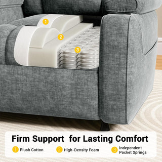 Amada Homefurnishing Power Recliner Chair for Adults, One-Touch Synchronized Electric Recliner with USB Ports, Cup Holder & Side Pockets, Thick Seat Cushion, Chenille, Living Room & Bedroom, Light Grey