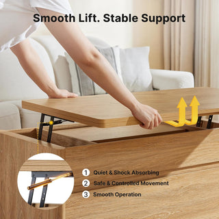 AMADA HOMEFURNISHING Lift Top Coffee Table with Storage for Living Room