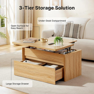 AMADA HOMEFURNISHING Lift Top Coffee Table with Storage for Living Room