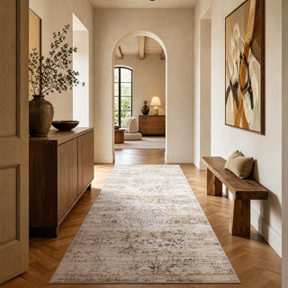 Amada 9x12 Washable Area Rug for Living Room, Beige, Vintage & Abstract