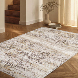 Amada 9x12 Washable Area Rug for Living Room, Beige, Vintage & Abstract
