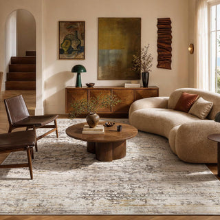 Amada 9x12 Washable Area Rug for Living Room, Beige, Vintage & Abstract