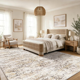 Amada 9x12 Washable Area Rug for Living Room, Beige, Vintage & Abstract