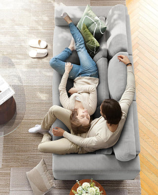 Amada Homefurnishing 89" Sofa, 3 Seater Couch Sofa for Living Room, Modern Sofa with Wide Armrests & Deep Seats, Comfy Couch with Removable Washable Covers & Linen Fabric, Easy Assembly (Grey, 3 Seater)