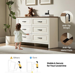 Amada 6 Drawer Dresser, Brown & White