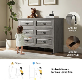 Amada Farmhouse 6 Drawer Dresser, Gray