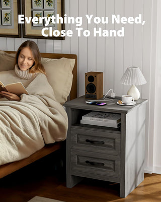 Amada Nightstand with Charging Station, Grey