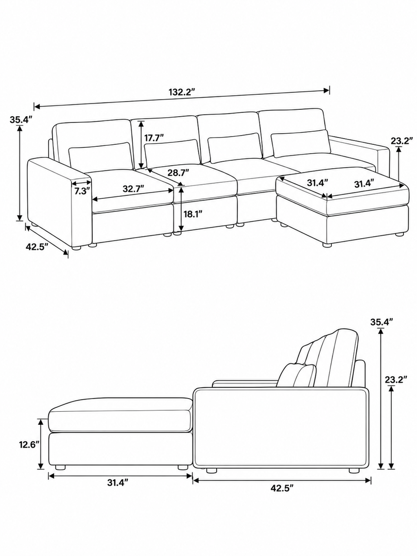 L-Shaped 4 Seaters + Ottoman