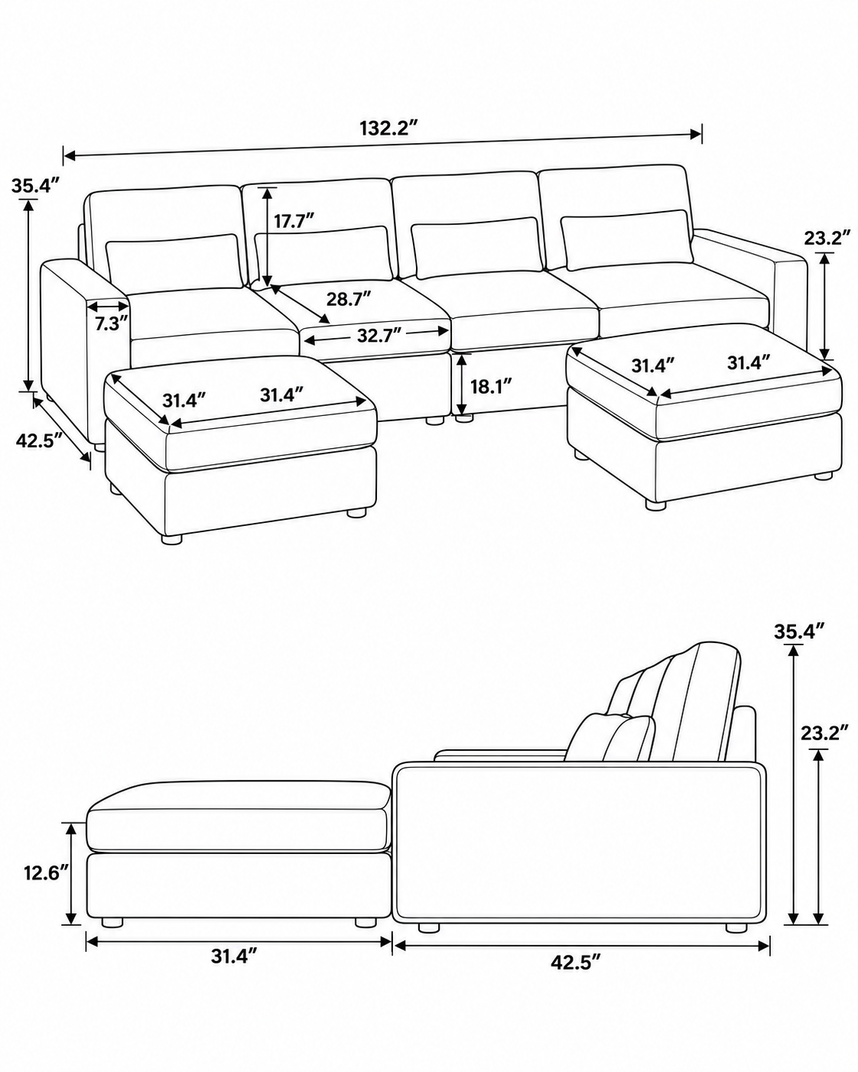 U-Shaped 4 Seaters + 2 Ottomans