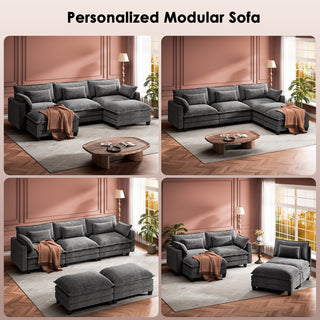 AMADA 111.5“ U Shaped Modular Chenille Sectional-Sofa Ottoman