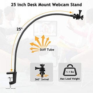 AMWS02 25 Inch Webcam Stand with Flexible Gooseneck Stand for Logitech Webcam C920, C922, C922x, C930, C615, C925e, Brio 4K