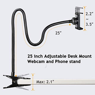 AMWS03 Webcam Stand and Phone Holder for Cell Phone 11 Pro XS Max XR X 8 7 6 Plus and Logitech C925e, C922x, C930e, C922, C930, C920, C615, Brio