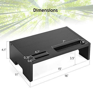 AMBMS04 Black Bamboo Monitor Stand Riser for Home and Office Computer, Laptop
