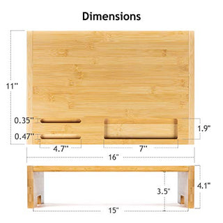 AMBMS03 Bamboo Computer Monitor Riser Stand for Home, Office Computer, Laptop