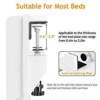 AMBS03 Bedside Shelf with Cable Management & Cup Holder, Use as Snack Table (White)