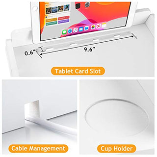 AMBS03 Bedside Shelf with Cable Management & Cup Holder, Use as Snack Table (White)