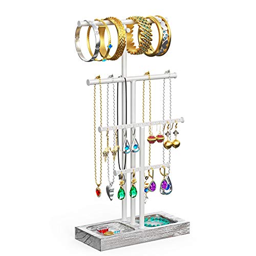 AMJO-03 Tower Tree Jewelry Stand for Necklaces, Bracelets ,Earrings, Rings Display(Gray)