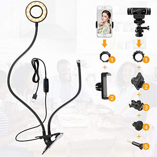 AMWS01 Selfie Ring Light with Webcam Mount for Logitech C925e, C922x, C930e, C922, C930, C920, C615, Brio 4K