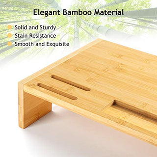 AMBMS03 Bamboo Computer Monitor Riser Stand for Home, Office Computer, Laptop