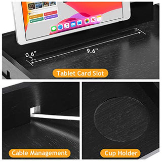 AMBS02 Bedside Shelf with Cable Management & Cup Holder, Use as Snack Table (Black)