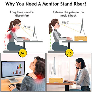 AMBMS03 Bamboo Computer Monitor Riser Stand for Home, Office Computer, Laptop