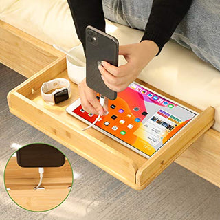 AMBS01 Bedside Shelf with Cable Management & Cup Holder, Use as Snack Table, organizer