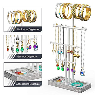 AMJO-03 Tower Tree Jewelry Stand for Necklaces, Bracelets ,Earrings, Rings Display(Gray)