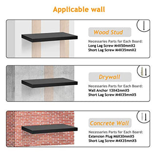 AMFS05 2 Pack Floating Shelves for Bedroom, Bathroom, Living Room, Kitchen (Black)