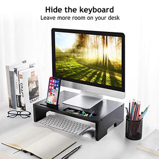 AMBMS04 Black Bamboo Monitor Stand Riser for Home and Office Computer, Laptop