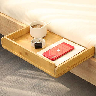 AMBS01 Bedside Shelf with Cable Management & Cup Holder, Use as Snack Table, organizer