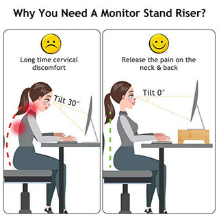 AMBMS05 2-Tier Bamboo Monitor Riser Stand for Home and Office Computer, Laptop