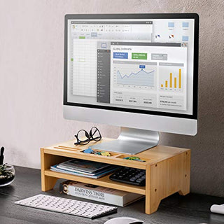 AMBMS05 2-Tier Bamboo Monitor Riser Stand for Home and Office Computer, Laptop