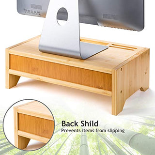 AMBMS05 2-Tier Bamboo Monitor Riser Stand for Home and Office Computer, Laptop