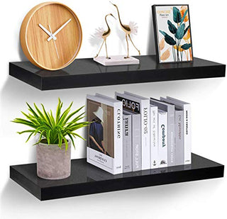 AMFS05 2 Pack Floating Shelves for Bedroom, Bathroom, Living Room, Kitchen (Black)