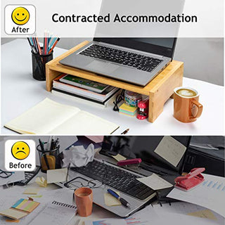 AMBMS03 Bamboo Computer Monitor Riser Stand for Home, Office Computer, Laptop