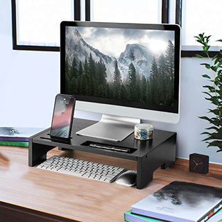 AMBMS04 Black Bamboo Monitor Stand Riser for Home and Office Computer, Laptop