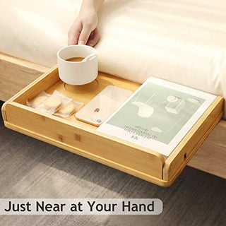 AMBS01 Bedside Shelf with Cable Management & Cup Holder, Use as Snack Table, organizer