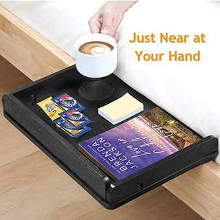AMBS02 Bedside Shelf with Cable Management & Cup Holder, Use as Snack Table (Black)