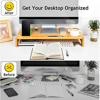AMBMS01-0 Bamboo Monitor Stand Riser for Home, Office Computer, Laptop