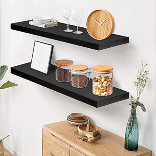 AMFS05 2 Pack Floating Shelves for Bedroom, Bathroom, Living Room, Kitchen (Black)